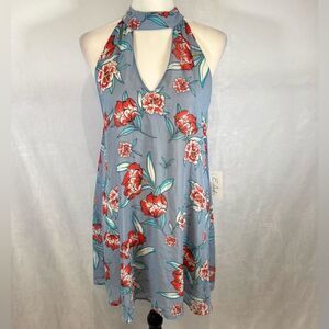 Boutique Luxx Clothiers blue floral keyhole halter dress size small NWT
